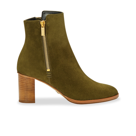 70mm Italian Made Perfect Zip Bootie in Olive Suede