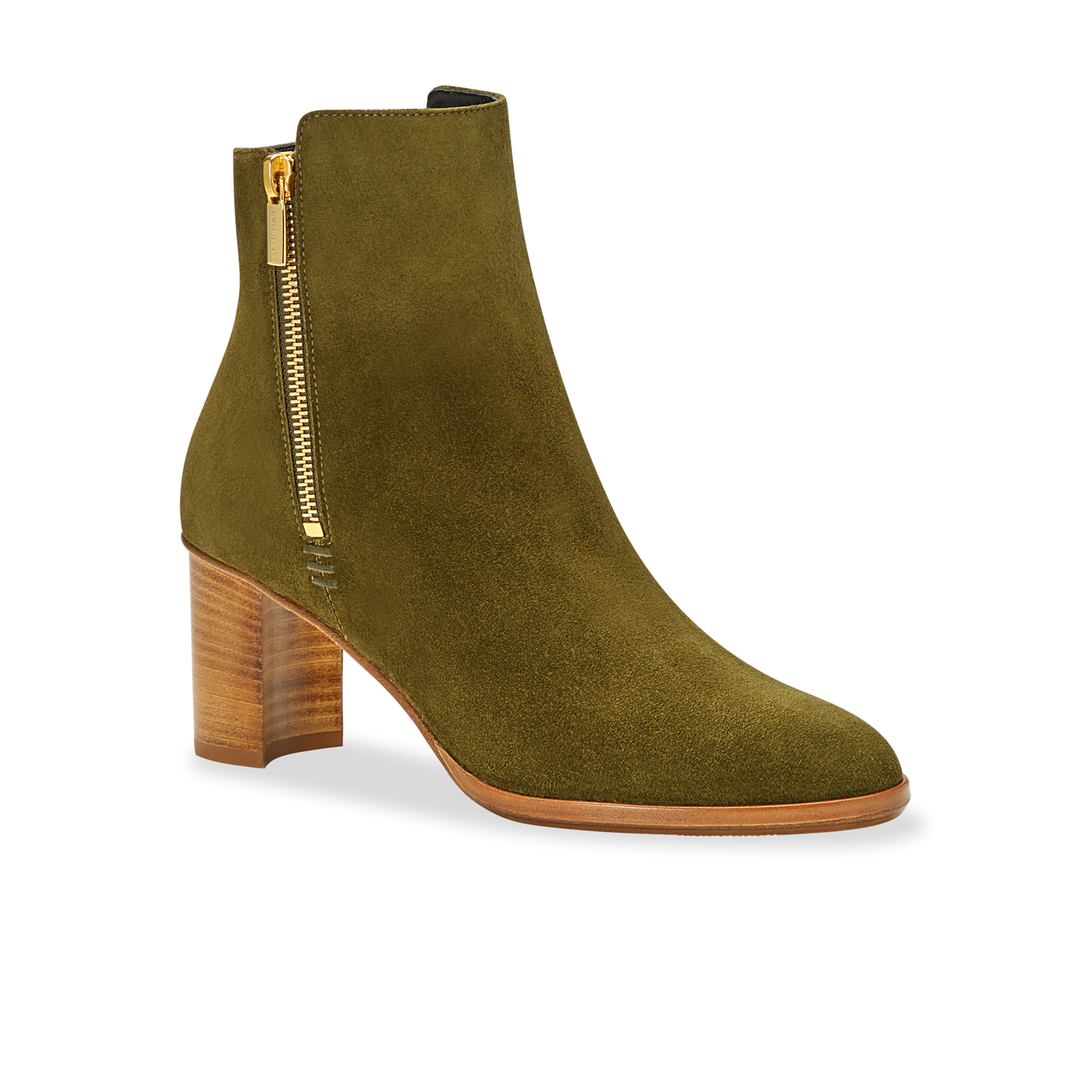 70mm Italian Made Perfect Zip Bootie in Olive Suede
