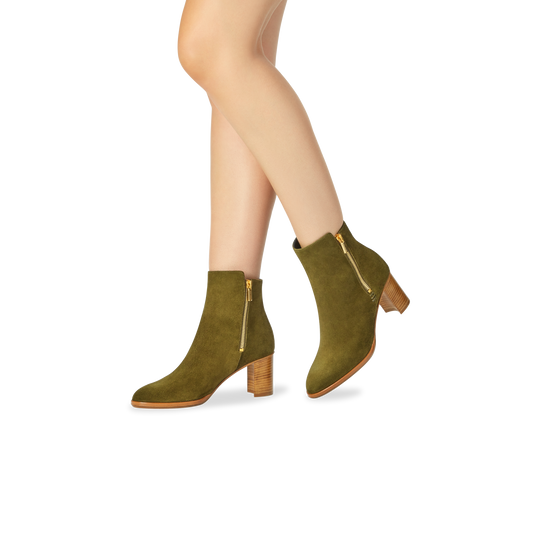 70mm Italian Made Perfect Zip Bootie in Olive Suede
