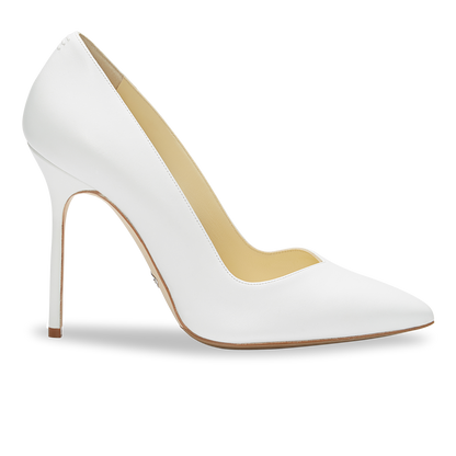 100m Italian Made Pointed Toe Pump in White Calf