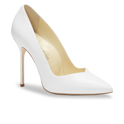 100m Italian Made Pointed Toe Pump in White Calf