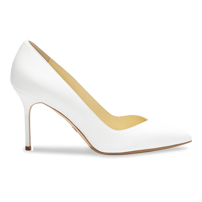 85mm Italian Made Pointed Toe Pump in White Calf