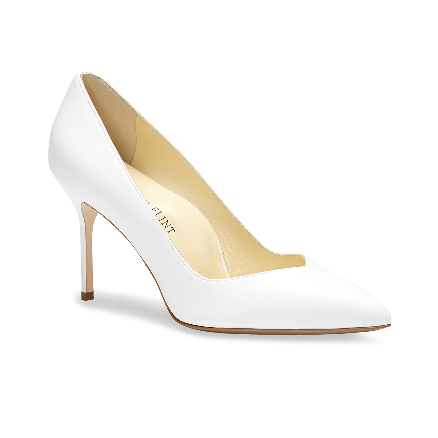 85mm Italian Made Pointed Toe Pump in White Calf