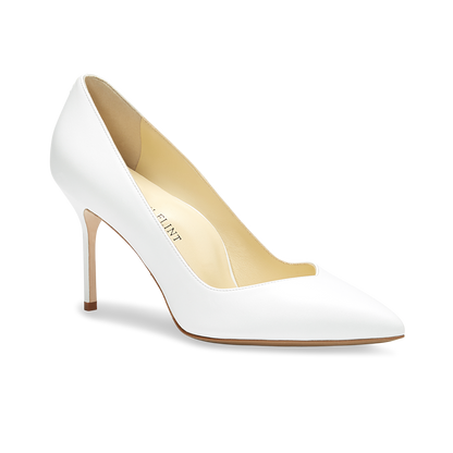 85mm Italian Made Pointed Toe Pump in White Calf