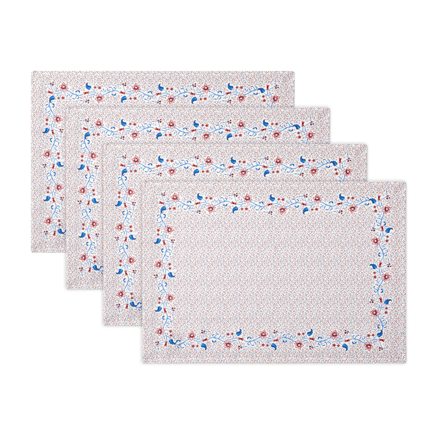 4-Piece Rectangular Placemat Set in Burgundy Floral Cotton