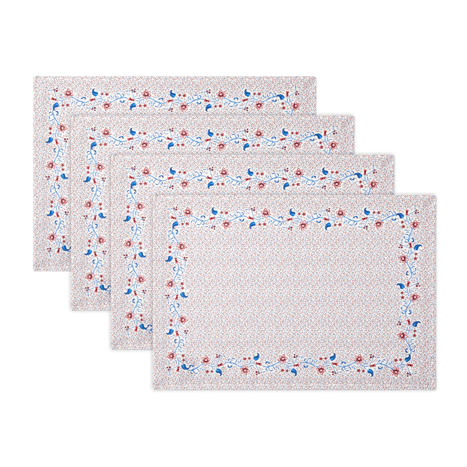 4-Piece Rectangular Placemat Set in Burgundy Floral Cotton