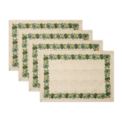 4-Piece Rectangular Placemat Set in Jardin Green Floral Cotton