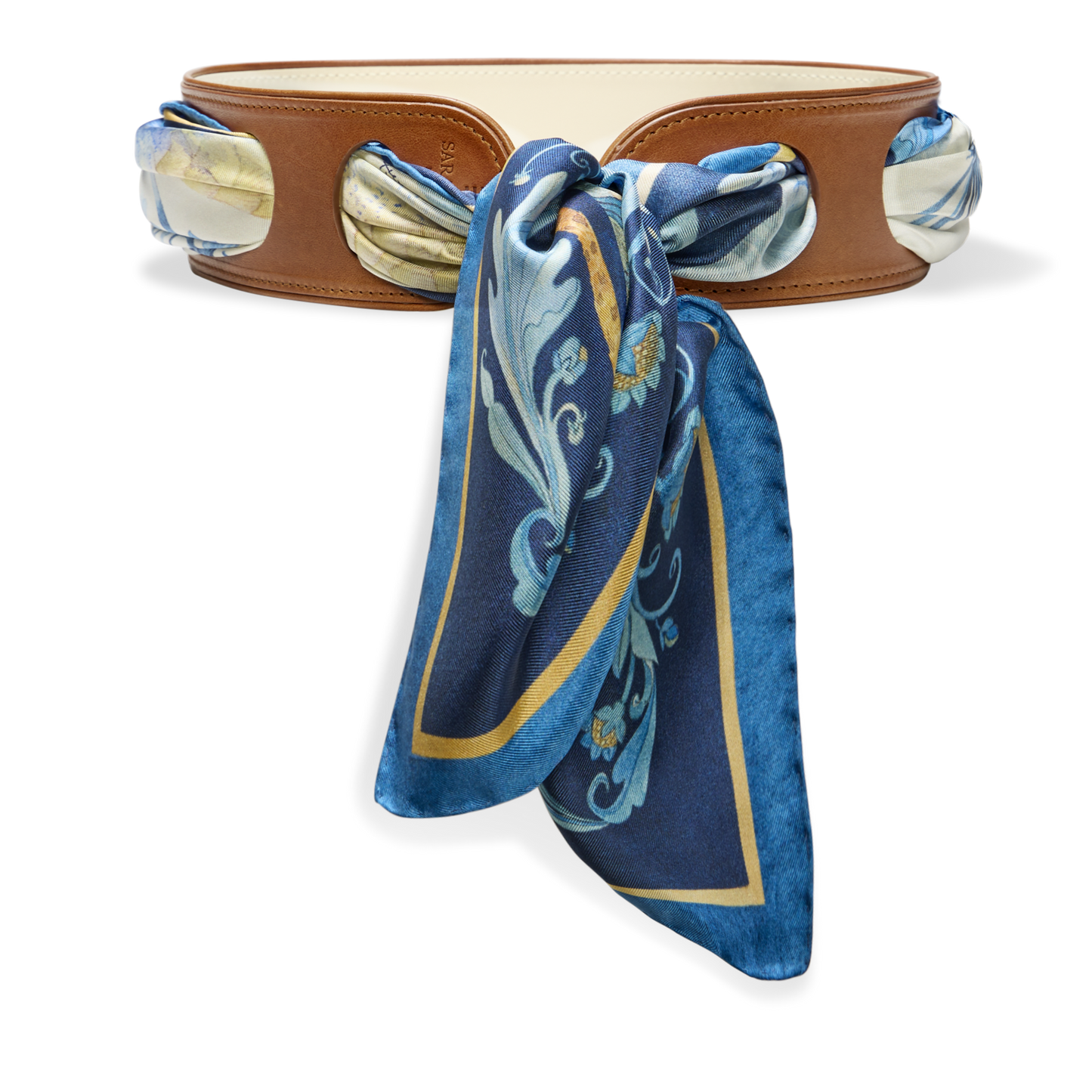 Reversible Scarf Waist Belt in Cream & Saddle Calf