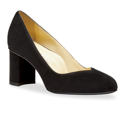 Perfect Round Toe Pump in Black Suede Handcrafted in Italy