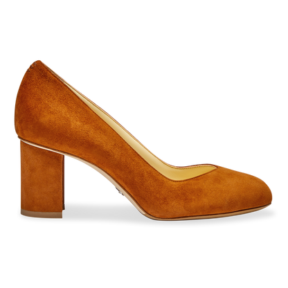 Perfect Round Toe Pump in Cognac Suede Handcrafted in Italy