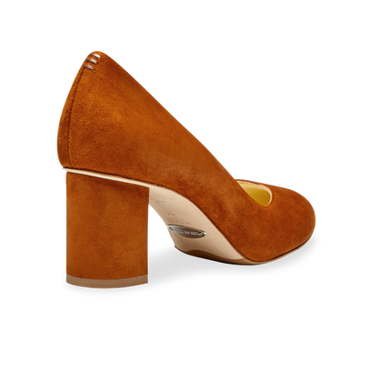 Perfect Round Toe Pump in Cognac Suede Handcrafted in Italy