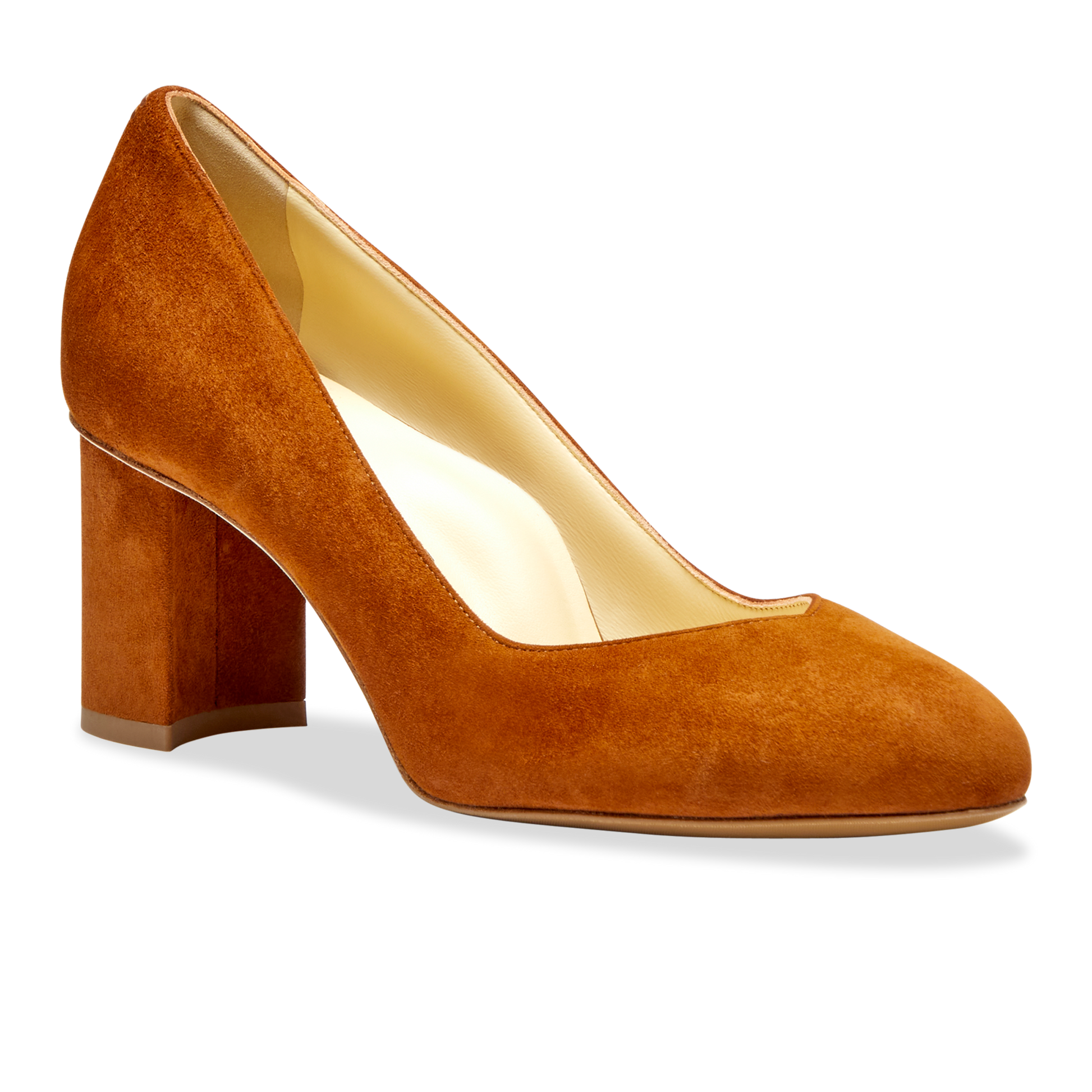 Perfect Round Toe Pump in Cognac Suede Handcrafted in Italy