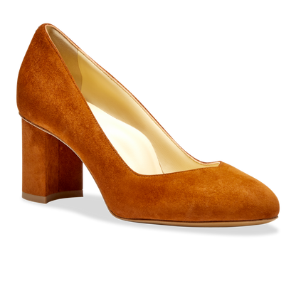 Perfect Round Toe Pump in Cognac Suede Handcrafted in Italy