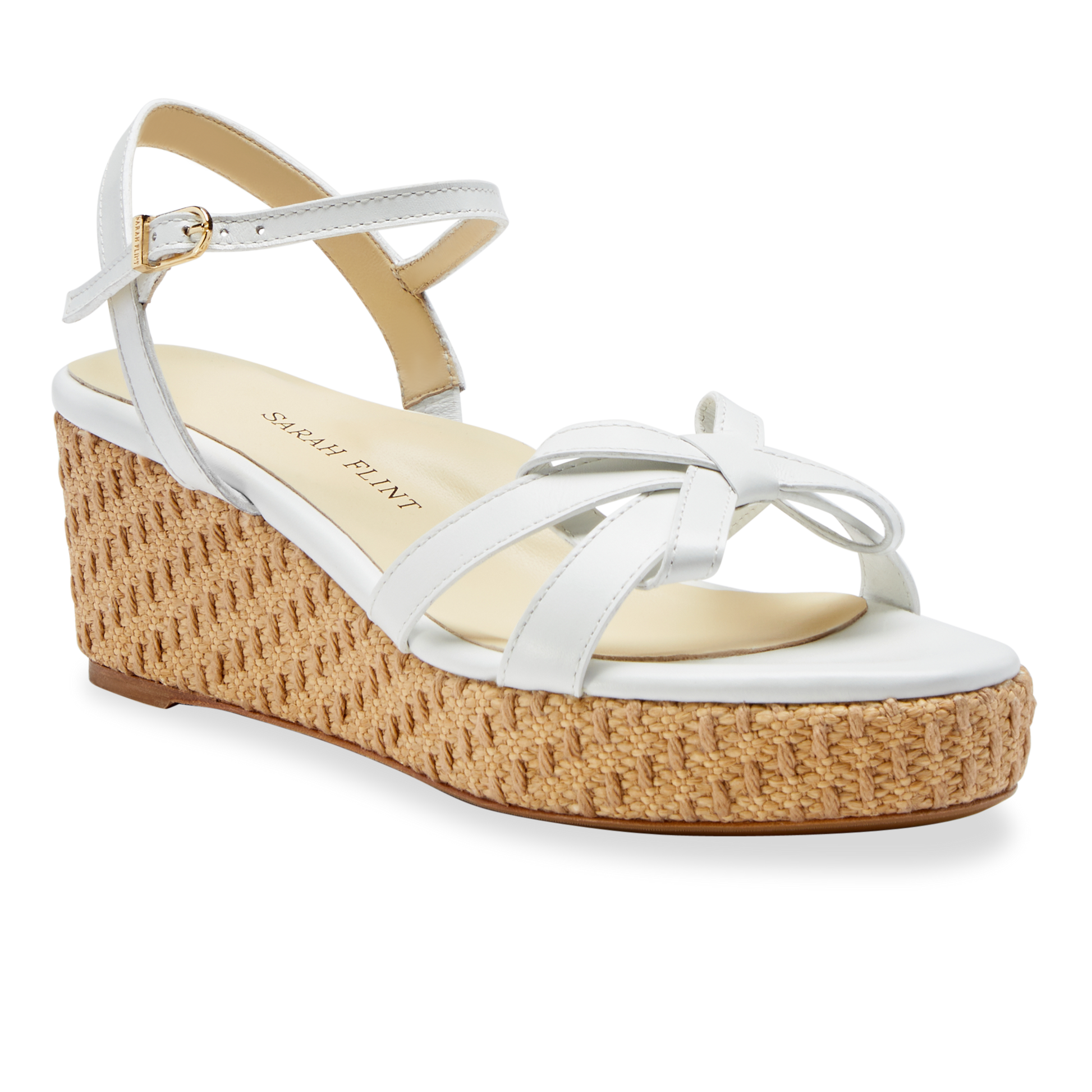 Mirjana Wedge 50 in White Vacchetta & Raffia