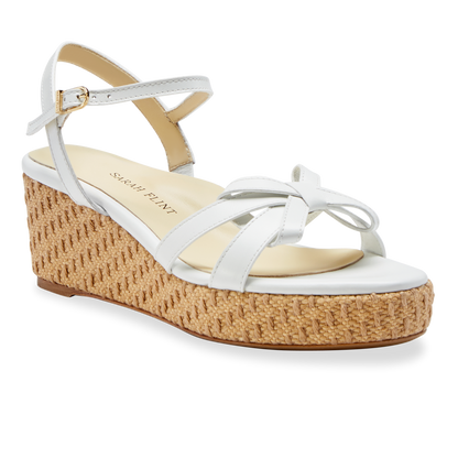 Mirjana Wedge 50 in White Vacchetta & Raffia