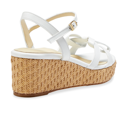 Mirjana Wedge 50 in White Vacchetta & Raffia