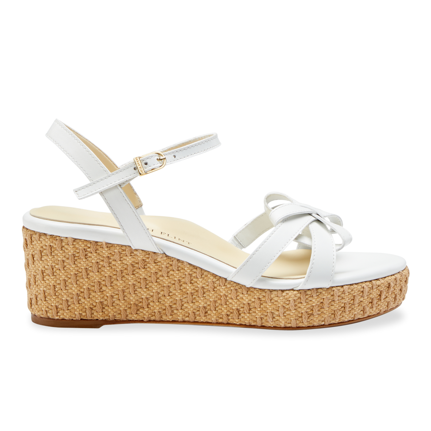 Mirjana Wedge 50 in White Vacchetta & Raffia