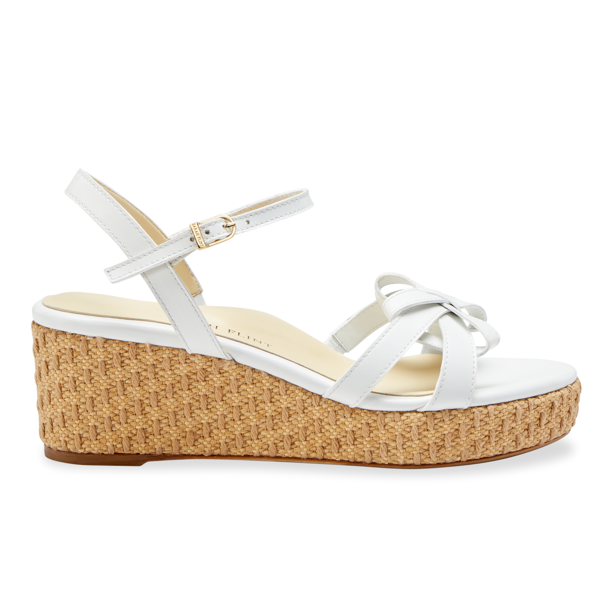 Mirjana Wedge 50 in White Vacchetta & Raffia