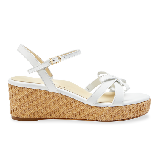 Mirjana Wedge 50 in White Vacchetta & Raffia