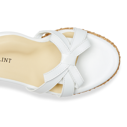 Mirjana Wedge 50 in White Vacchetta & Raffia