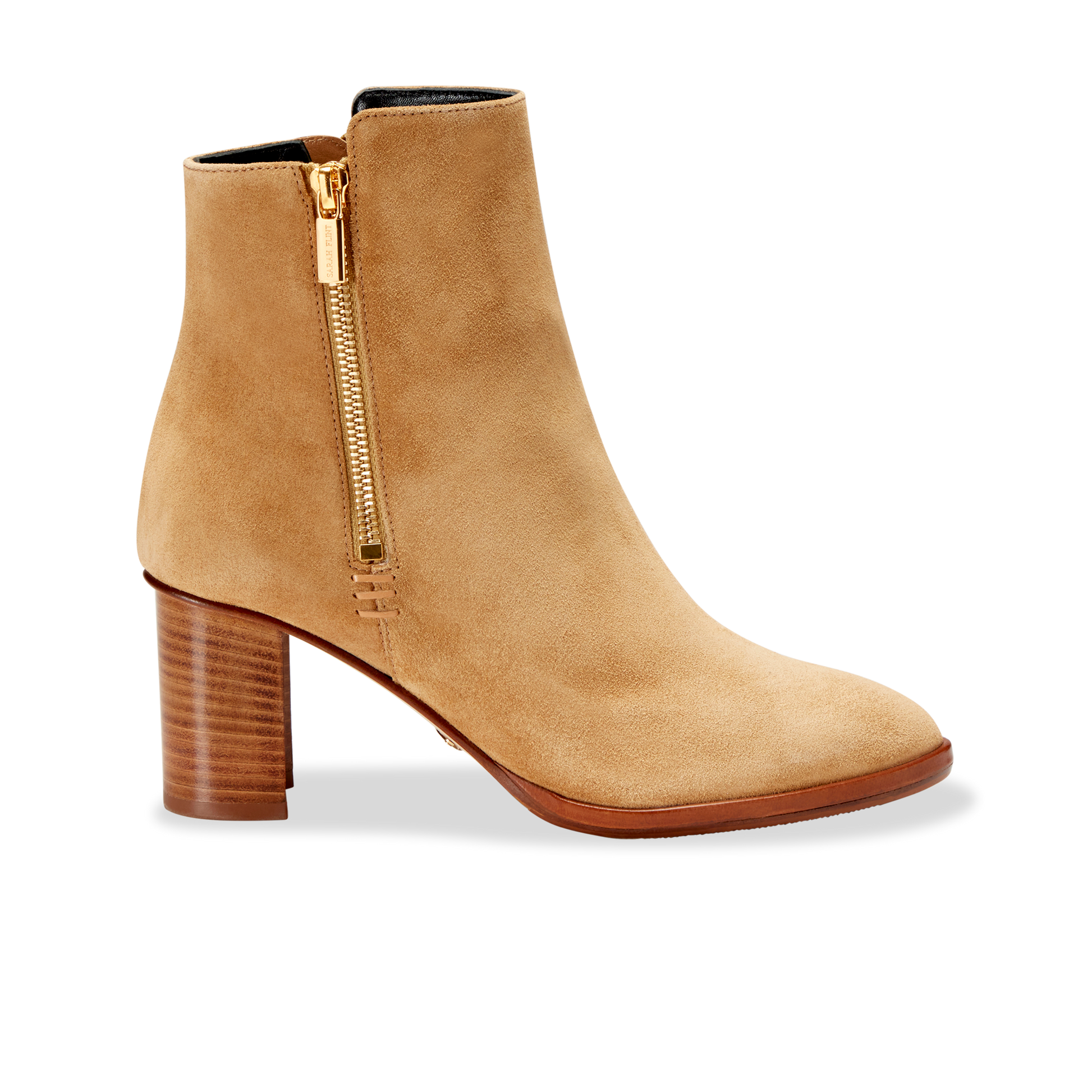 70mm Italian Made Perfect Zip Bootie in Camel Crosta