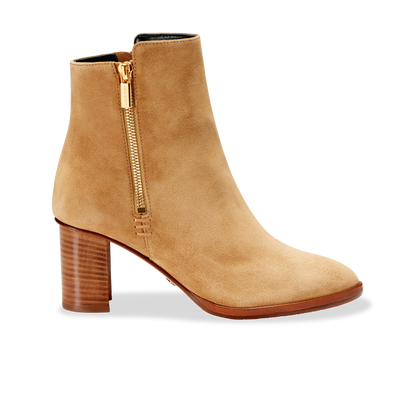 70mm Italian Made Perfect Zip Bootie in Camel Crosta