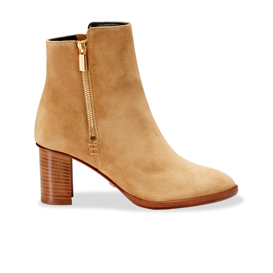 70mm Italian Made Perfect Zip Bootie in Camel Crosta