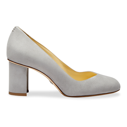 Perfect Round Toe Pump in Light Gray Suede Handcrafted in Italy