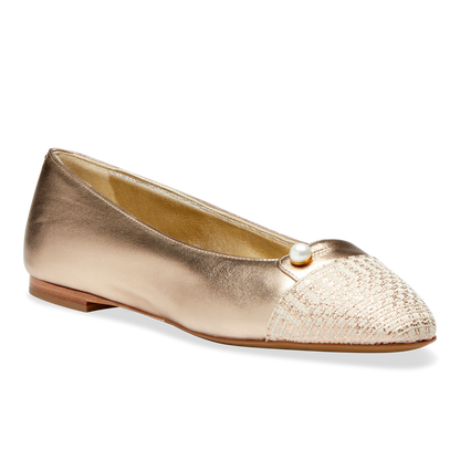 A soft and flexible version of the classic ballet flat, in rose gold nappa with a shimmer textile cap toe.