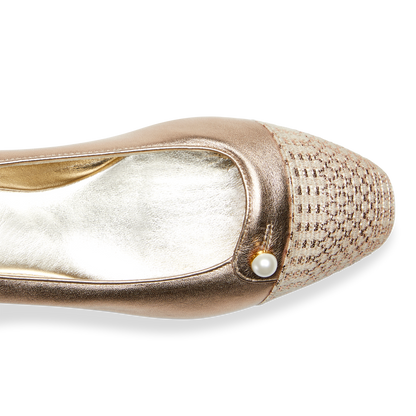 A soft and flexible version of the classic ballet flat, in rose gold nappa with a shimmer textile cap toe.